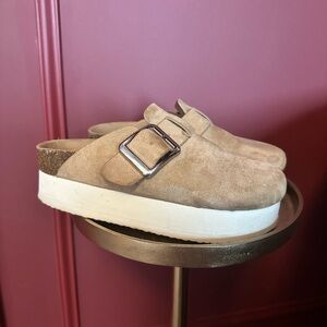 Madden Girl Tan Suede Platform Mules